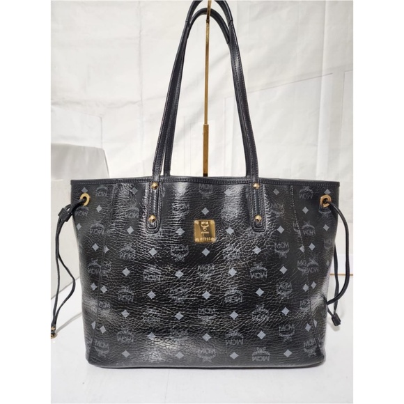 Authentic MCM Visetos Reversible Printed Tote Bag Black